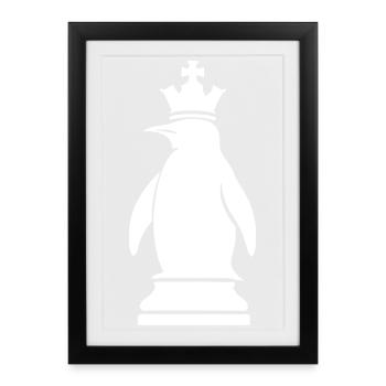 Whimsical Penguin Chess Player Minimalist - Framed poster (27 × 37 cm) - black - Front