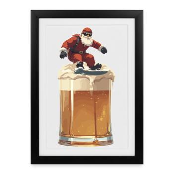 Noël Père Noël sur verre de bière Après-ski sur neige - Affiche encadrée (27 × 37 cm) - noir - Devant