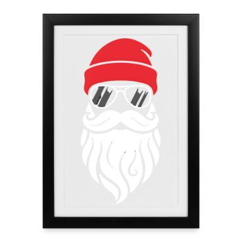 Cool Santa Bart Design Santa Claus Hipster - Affiche encadrée (27 × 37 cm) - noir - Devant