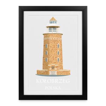 Leuchtturm Kolberg, Polen handgezeichnet - Gerahmtes Poster (27 × 37 cm) - Schwarz - Vorne