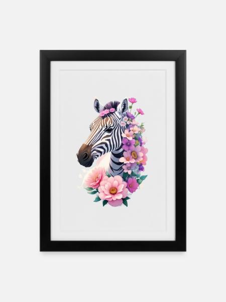 Zebra - Gerahmtes Poster (27 × 37 cm) - Schwarz