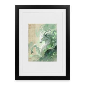Bai Ze : L’Auspice Divin - Souffle de Sérénité - Affiche encadrée (27 × 37 cm) - noir - Devant