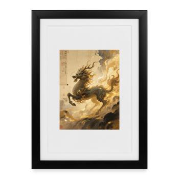 L'Aube de Jade : Qilin – Présage Sacré - Affiche encadrée (27 × 37 cm) - noir - Devant