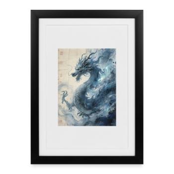 La Nuit Constellée : Dragon Bleu – Éther - Affiche encadrée (27 × 37 cm) - noir - Devant