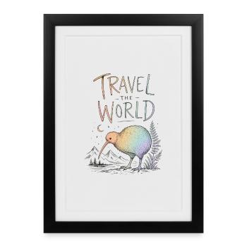 Travel around the world with a colorful bird - Framed poster (27 × 37 cm) - black - Front