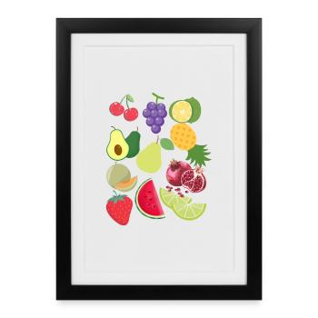 Fruits rétro vintage mignon design coloré - Affiche encadrée (27 × 37 cm) - noir - Devant
