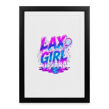 Lax Girl : Lacrosse Style Néon - Affiche encadrée (27 × 37 cm) - noir - Devant