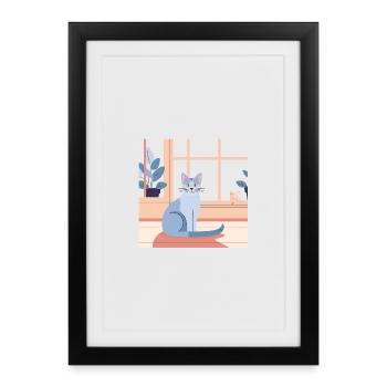Blue Cat by Window Afternoon - Framed poster (27 × 37 cm) - black - Front