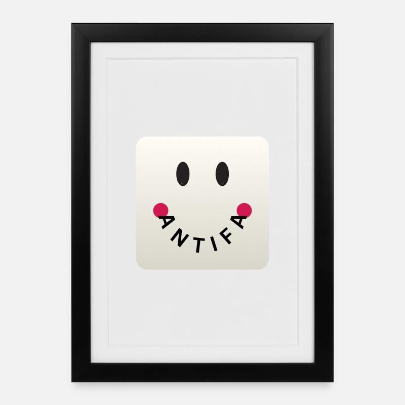 Friendly Antifa Greige | Gradient Design Smile - Gerahmtes Poster (27 × 37 cm) - Schwarz