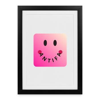 Friendly Antifa Pink | Faute de frappe de Gradient Smile - Affiche encadrée (27 × 37 cm) - noir - Devant
