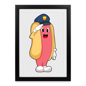 Hotdog Policier Casquette de police Police - Affiche encadrée (27 × 37 cm) - noir - Devant