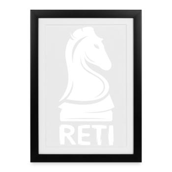 Chevalier d’ouverture d’échecs Reti - Logo du cheval d’échecs - Affiche encadrée (27 × 37 cm) - noir - Devant