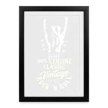 100 % Véritable Musique Rock 'n Roll Vintage Classique - Affiche encadrée (27 × 37 cm) - noir - Devant