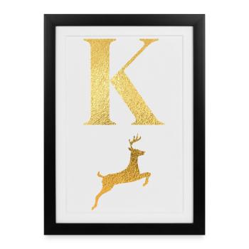 Lettre k cerf doré - idée cadeau - Affiche encadrée (27 × 37 cm) - noir - Devant