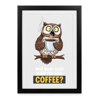 Hibou de café - Affiche encadrée (27 × 37 cm) - noir - Devant