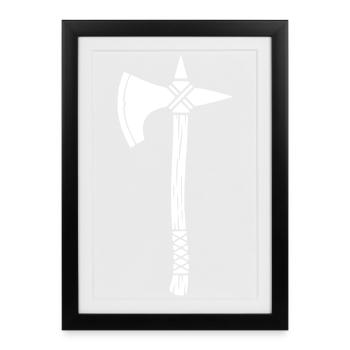 Vecteur médiéval du guerrier viking, hache - Affiche encadrée (27 × 37 cm) - noir - Devant