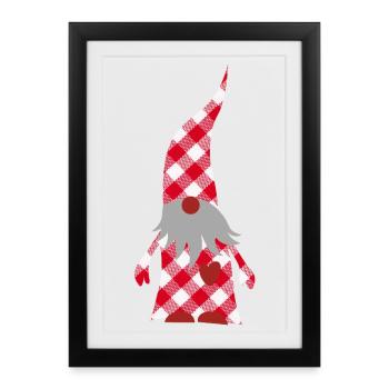 Décoration de Noël à carreaux Gnome en Plaid Plaid Décoration de Noël - Affiche encadrée (27 × 37 cm) - noir - Devant