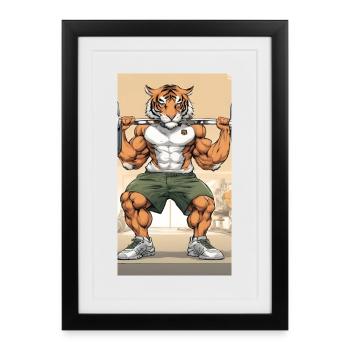 Tigre musculaire en entraînement gym - Affiche encadrée (27 × 37 cm) - noir - Devant