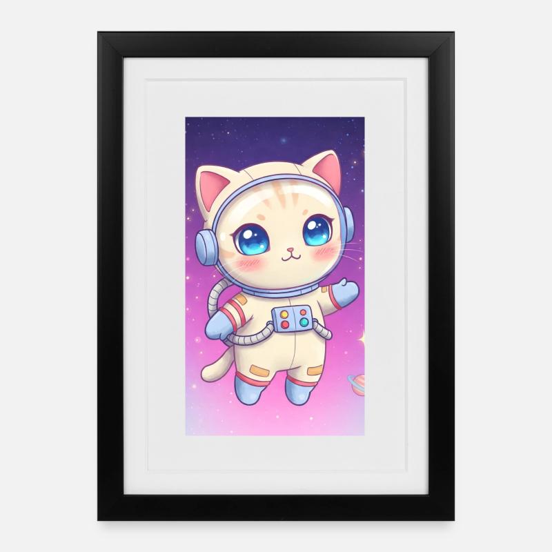 Chaton astronaute - Affiche encadrée (27 × 37 cm) - noir