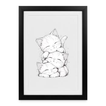 Sleeping kitten trio - Framed poster (27 × 37 cm) - black - Front