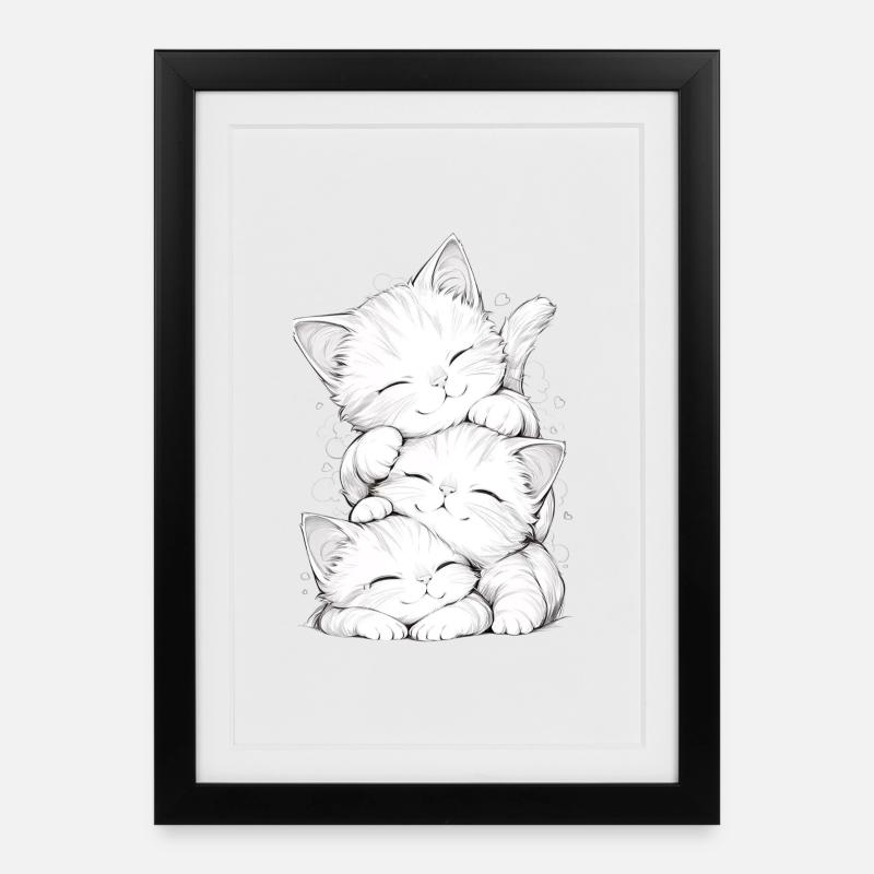 Trio chatons endormis - Affiche encadrée (27 × 37 cm) - noir