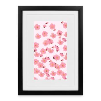 Pink Watercolor Blossom Bouquet - Gerahmtes Poster (27 × 37 cm) - Schwarz - Vorne