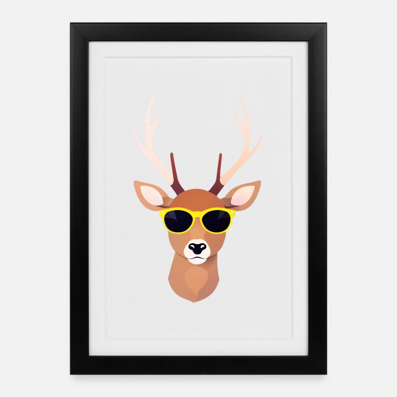Reh mit Sonnenbrille - Gerahmtes Poster (27 × 37 cm) - Schwarz