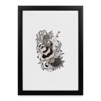 Monochrome Panda Blüten Illustration - Gerahmtes Poster (27 × 37 cm) - Schwarz - Vorne