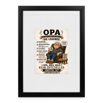 Opa Legende Der Mythos Shirt - Gerahmtes Poster (27 × 37 cm) - Schwarz - Vorne