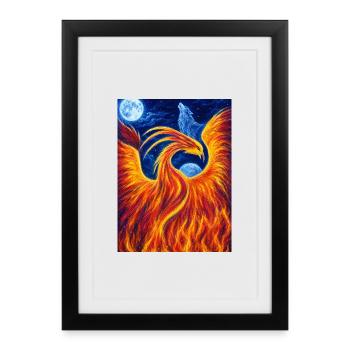 Flaming Phoenix in the Night - Framed poster (27 × 37 cm) - black - Front