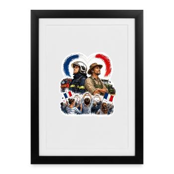 Patriotic Firefighter and Farmer Heroes - Framed poster (27 × 37 cm) - black - Front