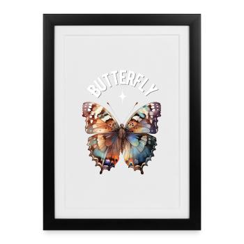 Papillon en aquarelle - Affiche encadrée (27 × 37 cm) - noir - Devant