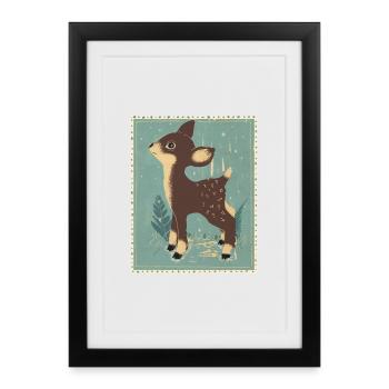 Cerfs dans la forêt rétro - Affiche encadrée (27 × 37 cm) - noir - Devant