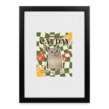 International Cat Day Retro Print - Framed poster (27 × 37 cm) - black - Front