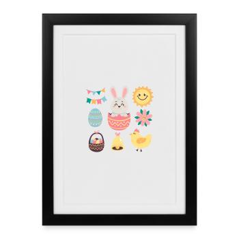 Lapin pastel et œufs décoratifs - Affiche encadrée (27 × 37 cm) - noir - Devant