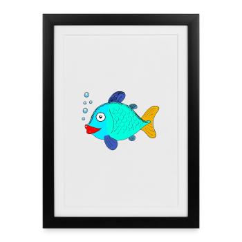 Poisson avec bulles - Affiche encadrée (27 × 37 cm) - noir - Devant