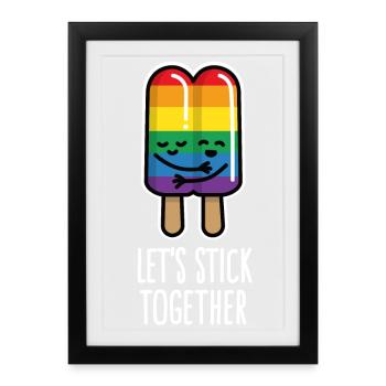 Let's stick together funny gay couple ice cream LGBT - Framed poster (27 × 37 cm) - black - Front