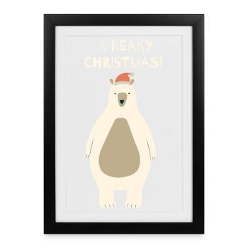 Beary Christmas Bear with Santa Hat - Framed poster (27 × 37 cm) - black - Front