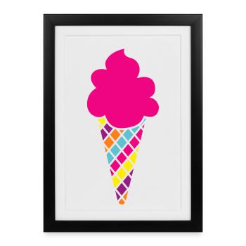 Cornet de crème glacée coloré Glace Gaufre Summer Fun Fan Sweets - Affiche encadrée (27 × 37 cm) - noir - Devant