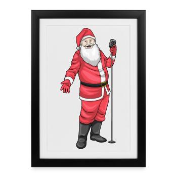 Le Père Noël chante de Noël - Affiche encadrée (27 × 37 cm) - noir - Devant
