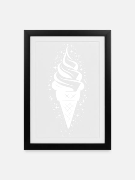 Eistüte Skizze - Gerahmtes Poster (27 × 37 cm) - Schwarz
