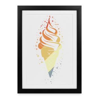 Cornet de crème glacée vintage - Affiche encadrée (27 × 37 cm) - noir - Devant