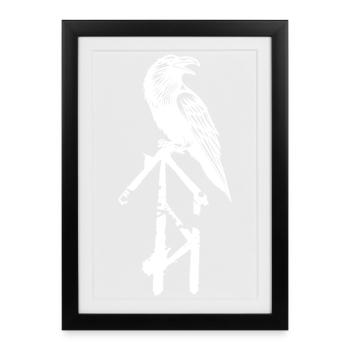 Illustration en ligne d’oiseau squelette - Affiche encadrée (27 × 37 cm) - noir - Devant