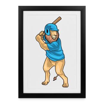 Lion Baseball Batte de Baseball - Affiche encadrée (27 × 37 cm) - noir - Devant
