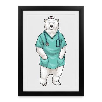 Polar Bear Doctor Stethoscope - Framed poster (27 × 37 cm) - black - Front