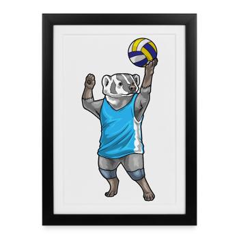 Badger Joueur de volley-ball Volley-ball - Affiche encadrée (27 × 37 cm) - noir - Devant