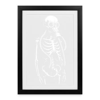 Illustration de masque à gaz squelette rétro - Affiche encadrée (27 × 37 cm) - noir - Devant