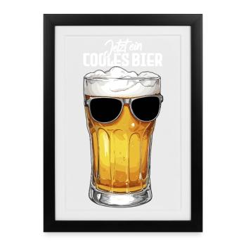Bière fraîche avec des lunettes de soleil pour les connaisseurs de bière - Affiche encadrée (27 × 37 cm) - noir - Devant