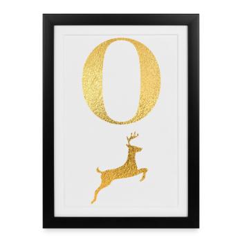 Lettre o cerf doré - idée cadeau - Affiche encadrée (27 × 37 cm) - noir - Devant