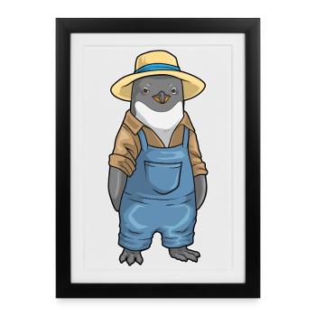 Pingouin jardinier jardin - Affiche encadrée (27 × 37 cm) - noir - Devant